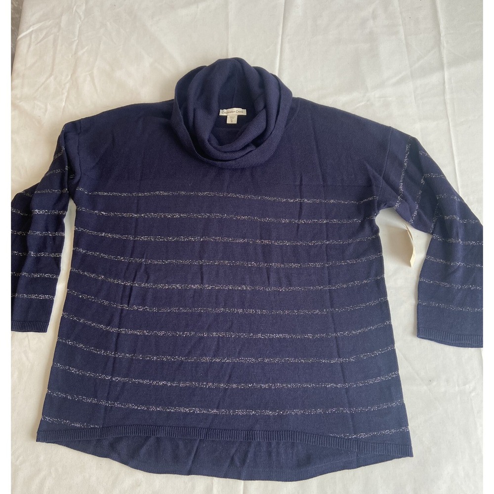 Coldwater Creek Cowl NWT Neck Navy Blue Sweater Asymmetrical Hem Size XL